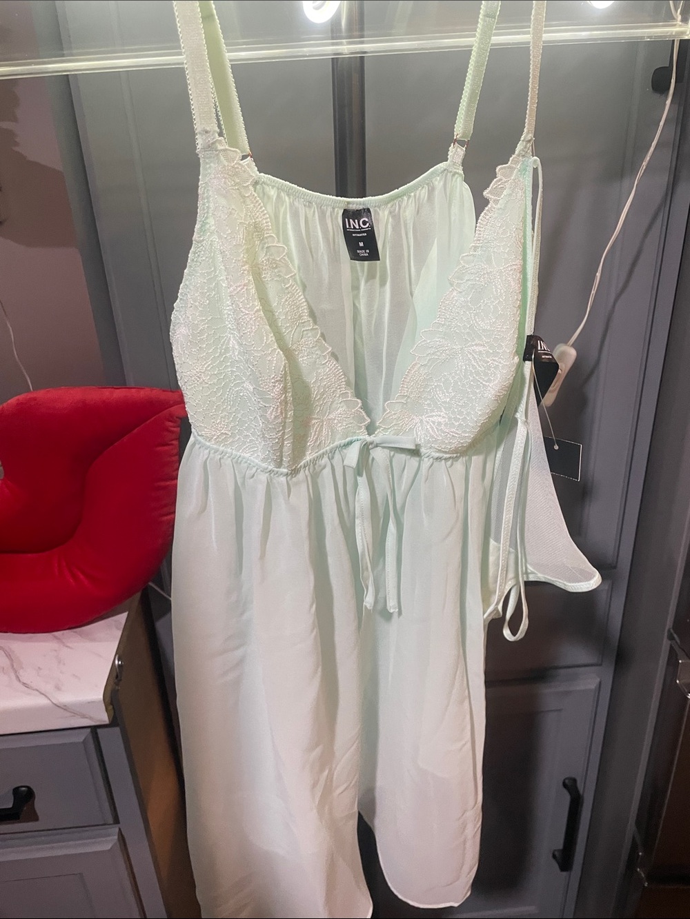INC International Concepts Pale Mint Lace-Trim Sleep Chemise